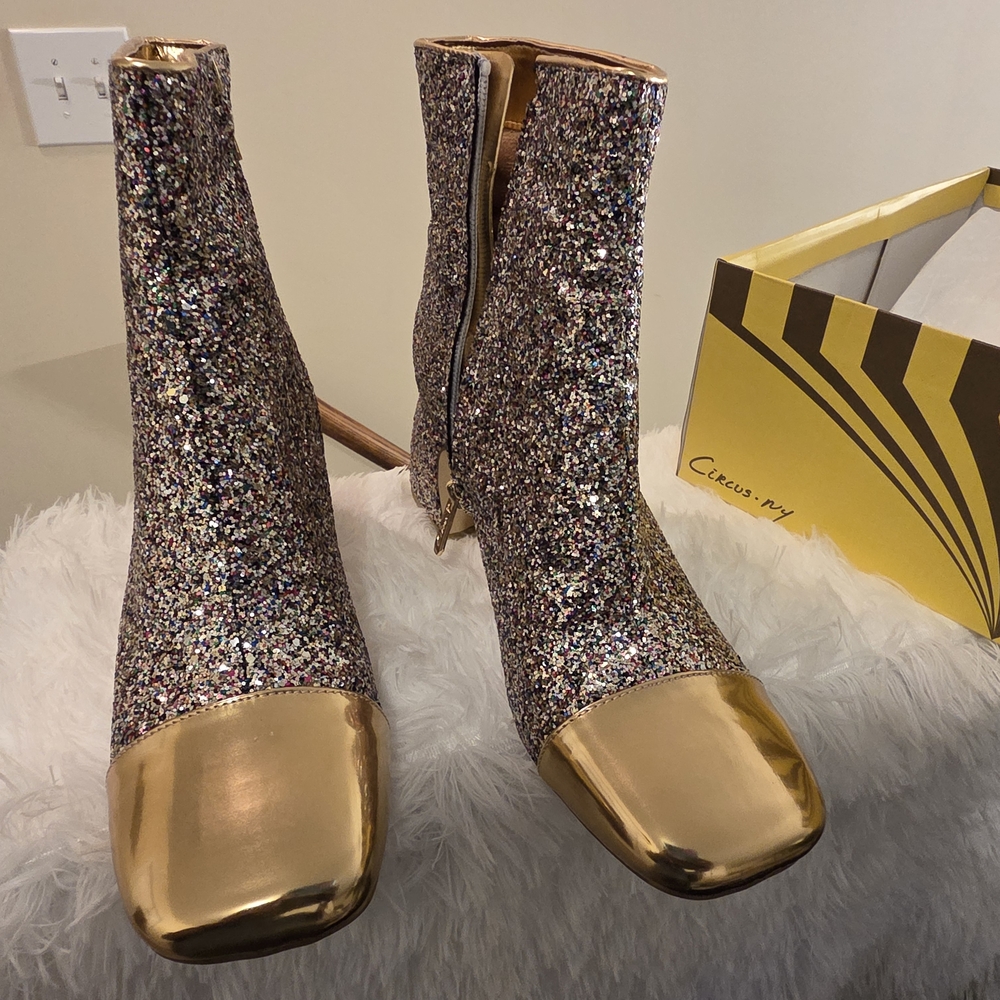 Circus NY Glitter Ankle Boots with Gold Cap Toe - Women's Fashion Boots - Osten